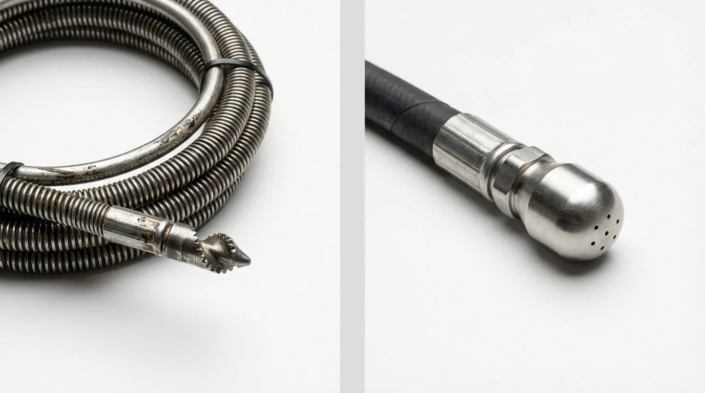Drain snake cable and hydro jetting nozzle used for drain cleaning in Fort Benton, MT