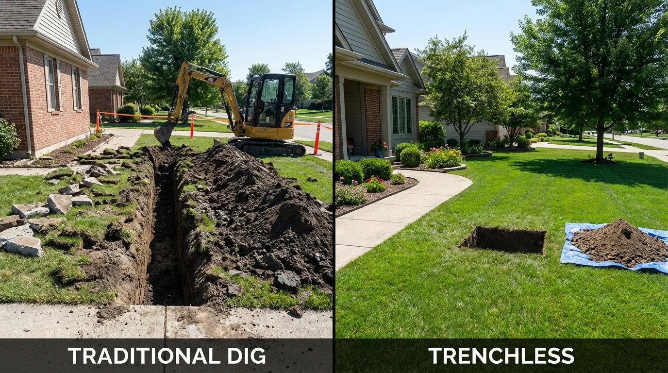 Trenchless sewer repair with minimal yard damage versus traditional excavation in Fort Benton, MT